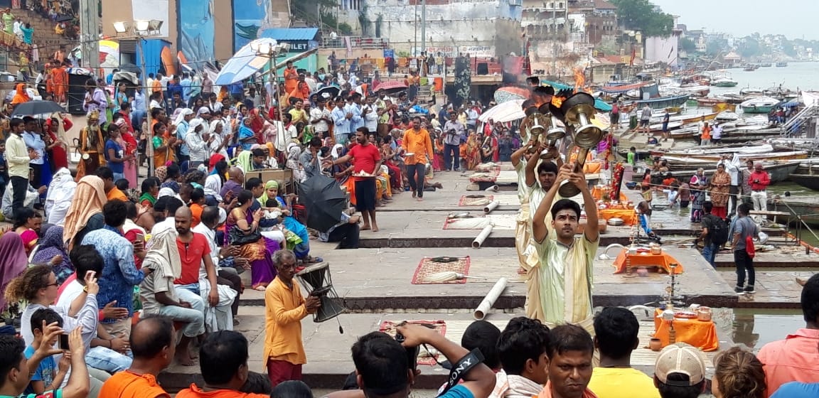 Lunar eclipse break tradition in varanasi ganga arti in afternoon