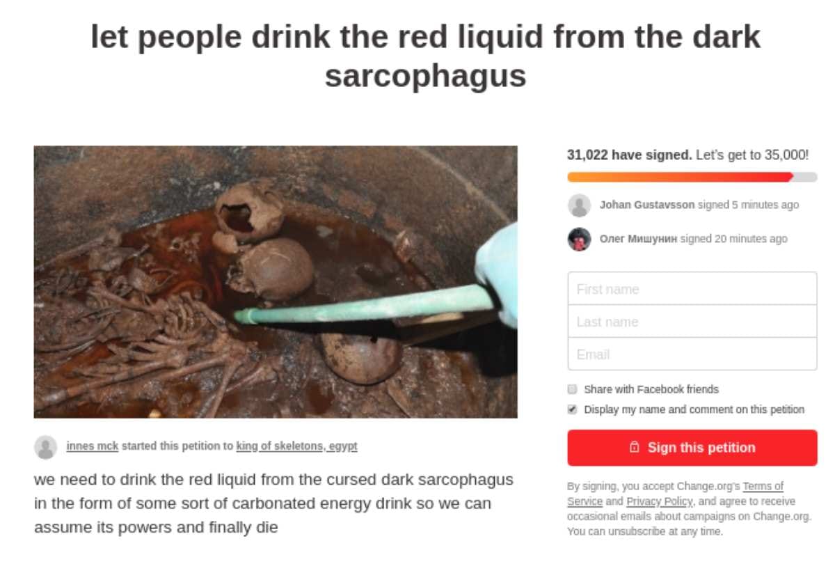 Why people want to drink liquid found In sarcophagus At Alexandria In Egypt