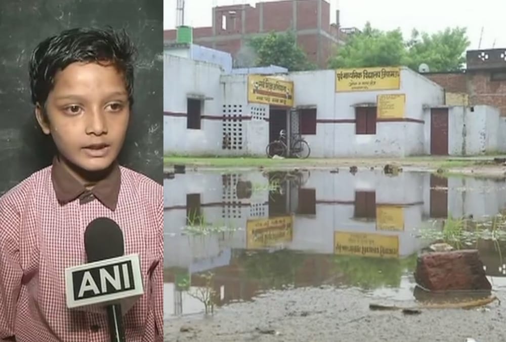 waterlogging in school near chief minister house in lucknow.