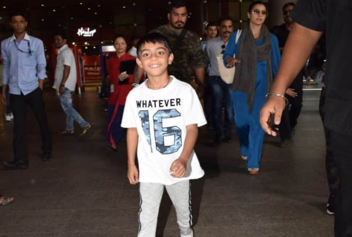 kajol and ajay devgn son yug at mumbai airport