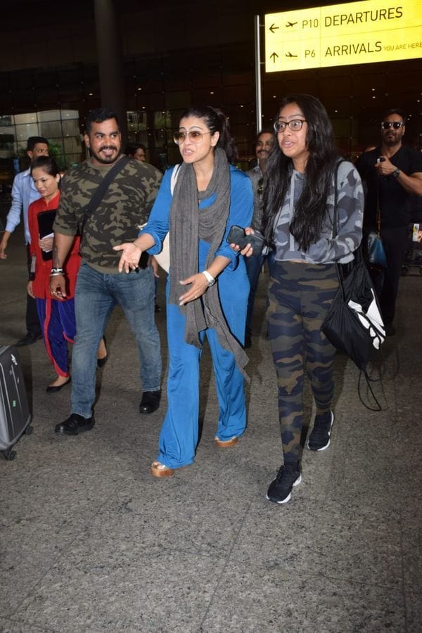 kajol and ajay devgn son yug at mumbai airport