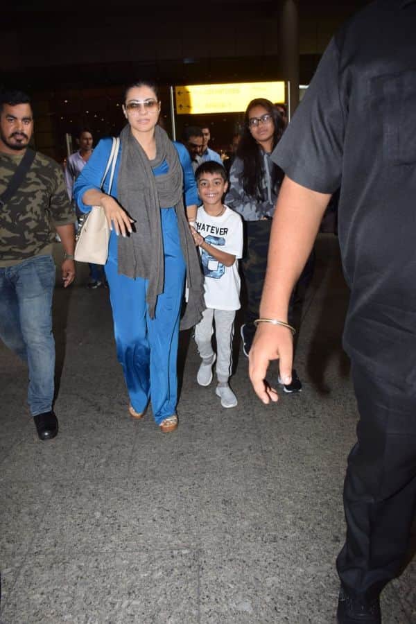 kajol and ajay devgn son yug at mumbai airport
