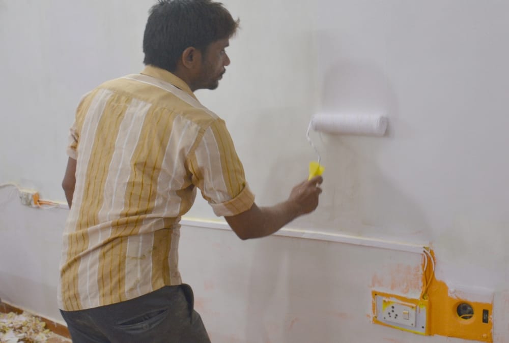 congress media center wall painted in white again.