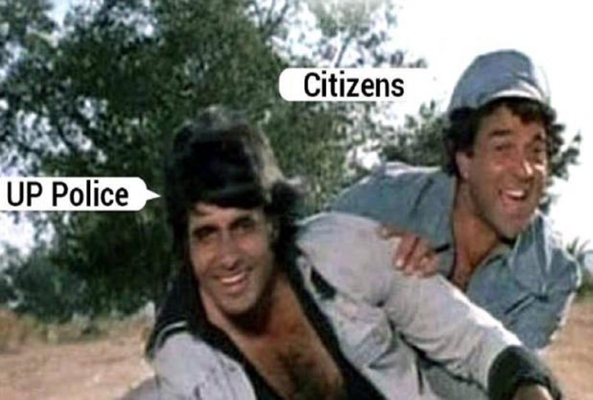uttar pradesh police troll on share of jai veeru poster without helmet on friendship day