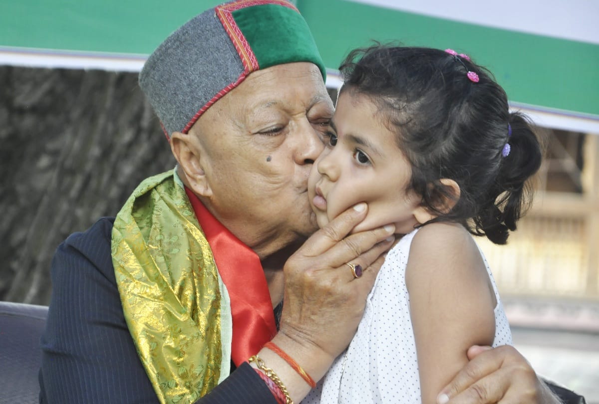 virbhadra singh on a visit to kullu himachal pradesh
