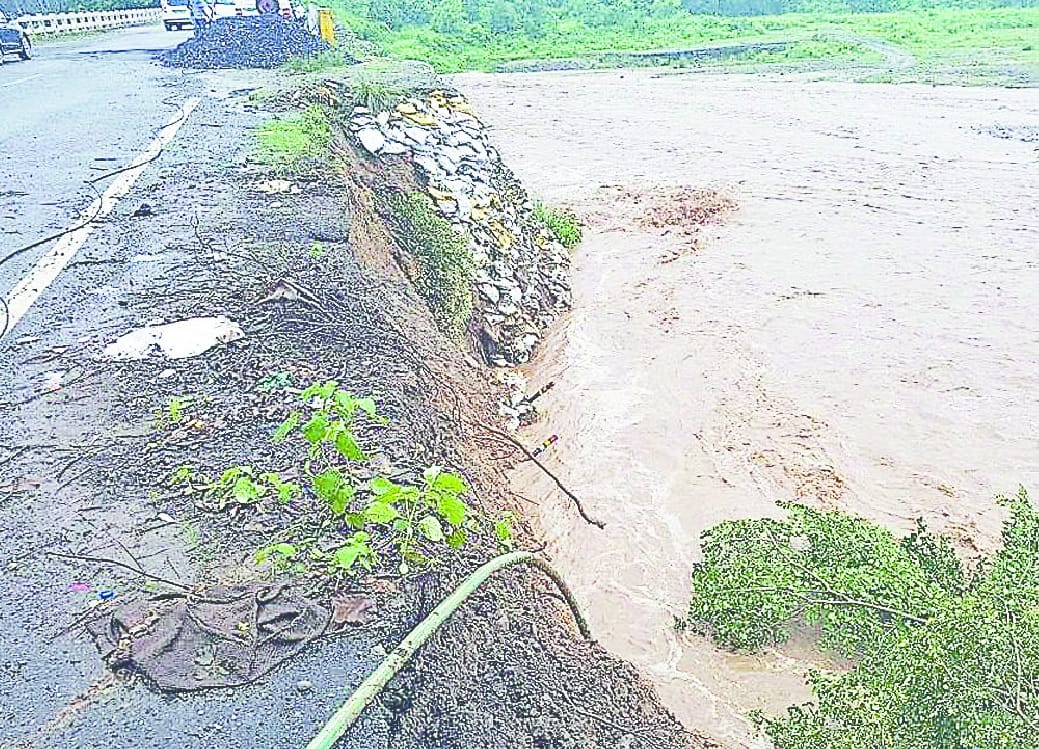 Busted highway dam in Sukhro river
