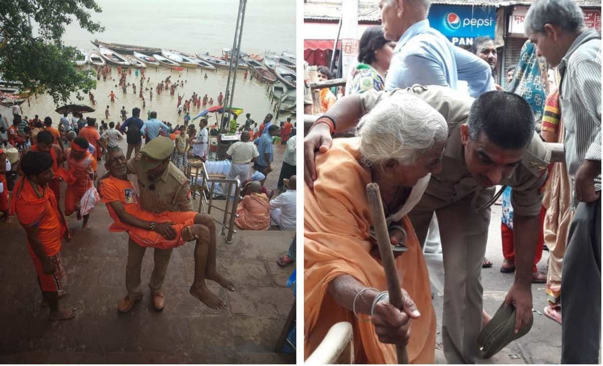 Varanasi police shows humanity help kanwariya on second monday of sawan