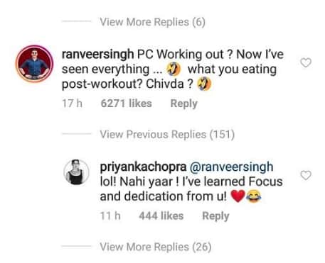 Ranveer Singh making fun on Priyanka Chopra gym picture 