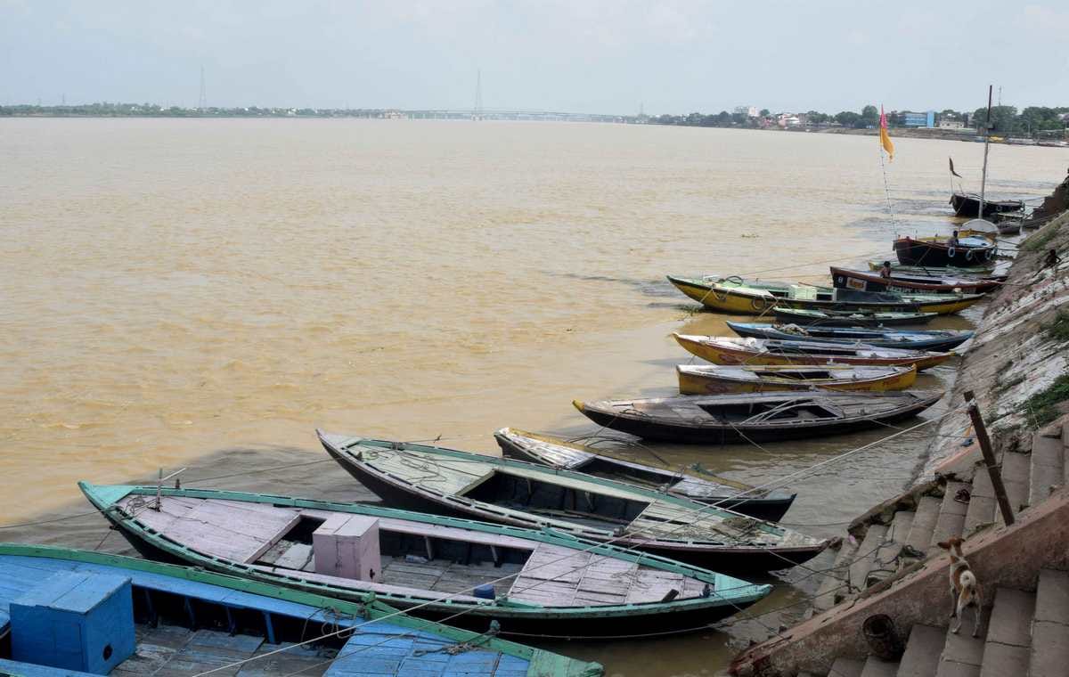 varanasi people enjoy on ganga ghat after clean weather