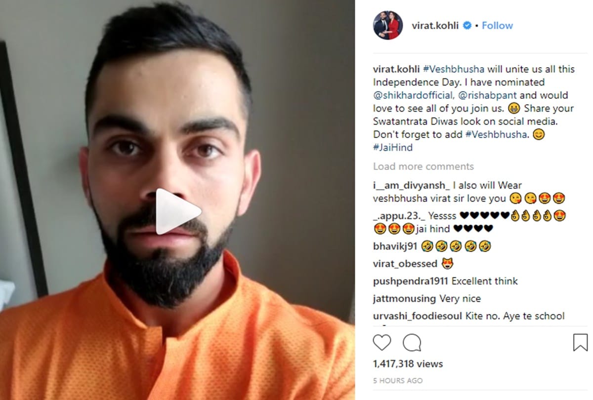 ENGvIND: virat kohli nominated shikhar dhawan rishab pant for Veshbhusha independence day