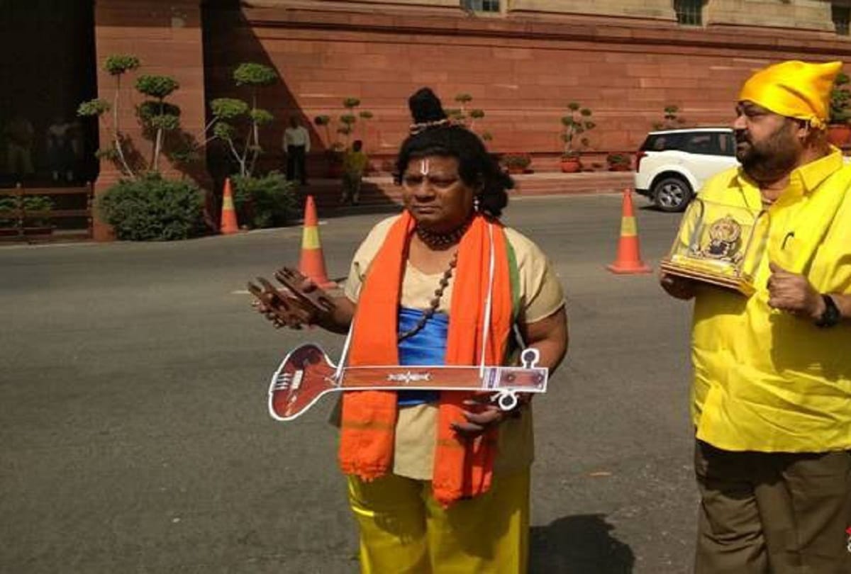TDP mp Naramalli Sivaprasad dressed up as hitlor to protest against modi government