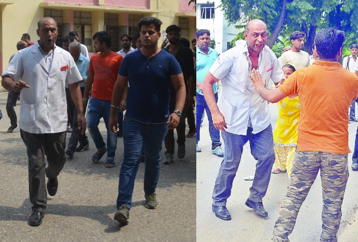 doctor fiercely beaten by belt-hockey Meerut medical from 100 meters distance of police station