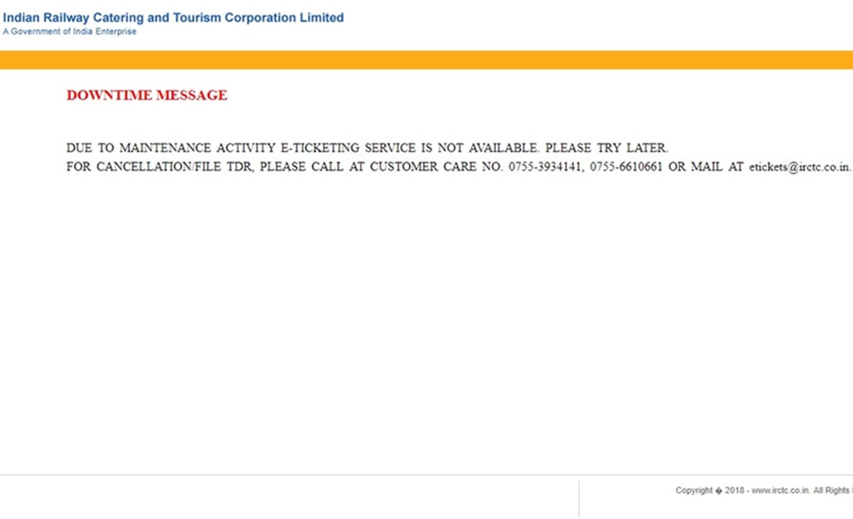 Due to maintenance activity the website of IRCTC is not working