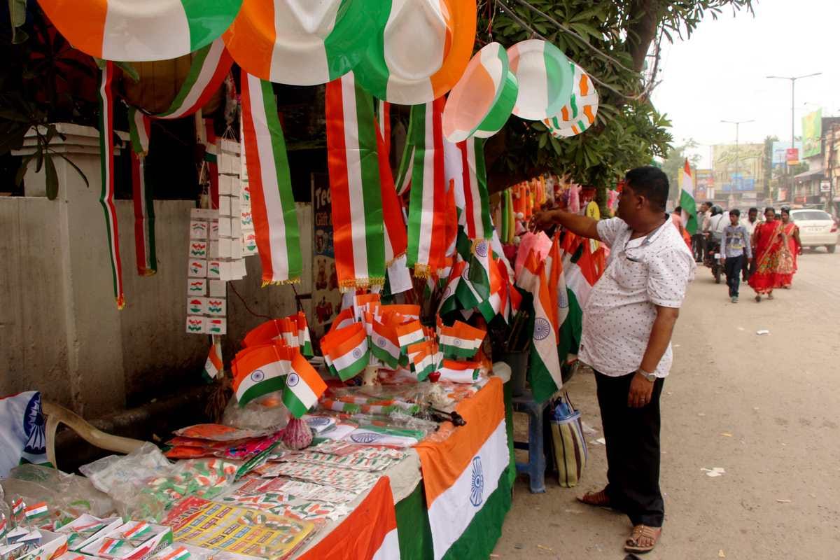 Varanasi market coloured in independence day