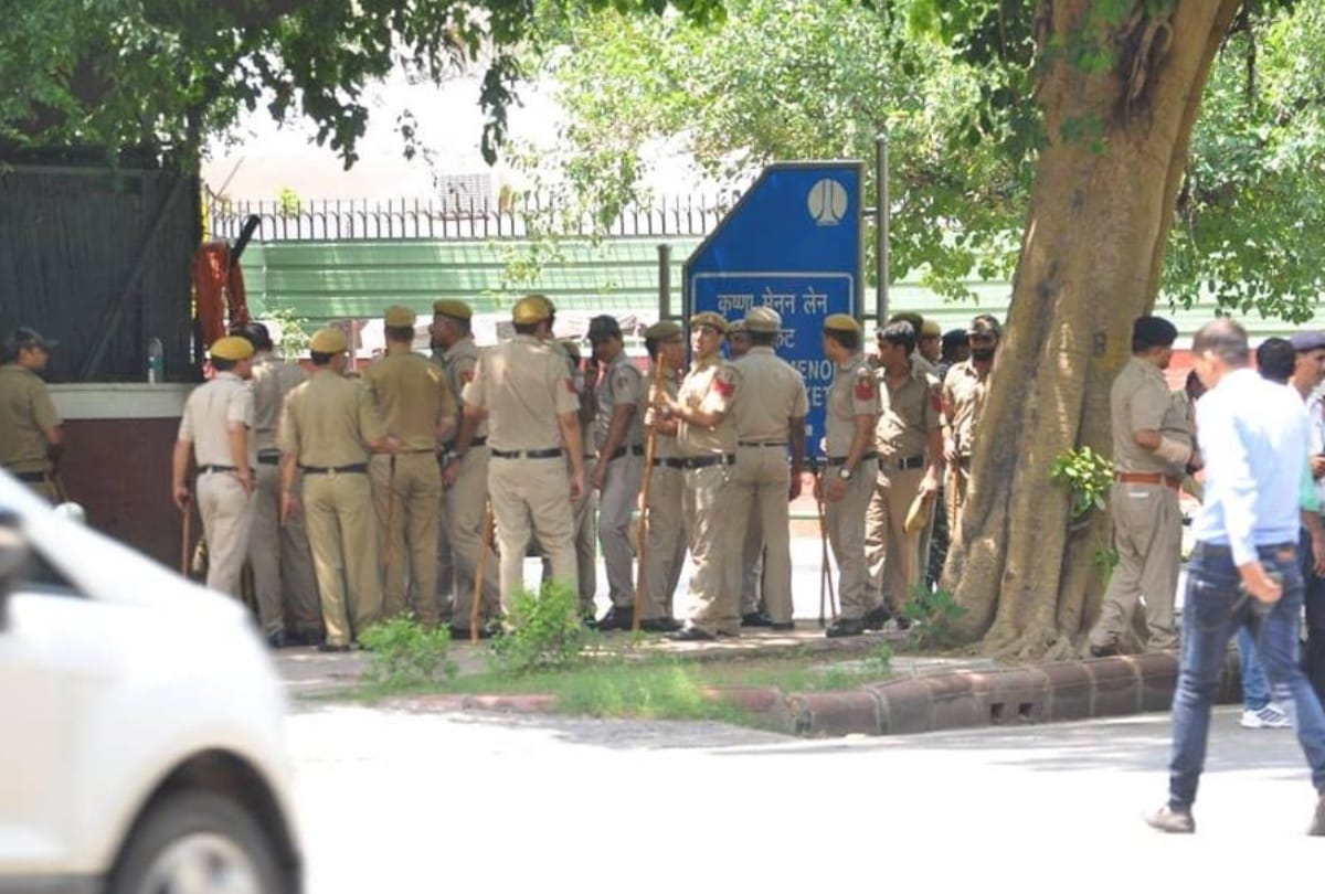 outside atal bihari vajpayee government residence in delhi a stage is being made