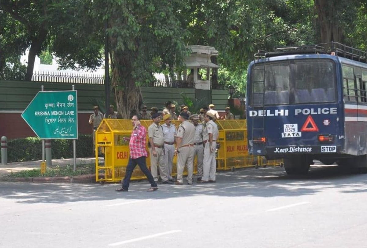 outside atal bihari vajpayee government residence in delhi a stage is being made