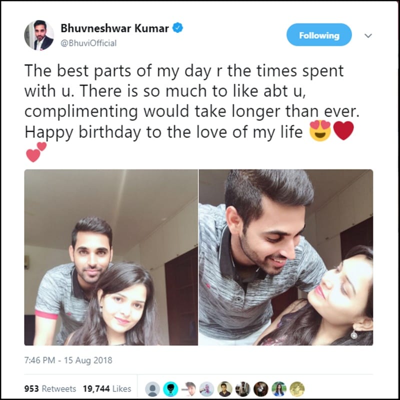 Indian cricketer Bhuvneshwar Kumar wishes wife Nupur Happy birthday in style