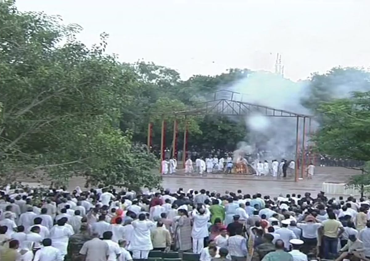 Former prime minister Atal Bihari Vajpayee cremated with full state honours at Smriti Sthal in Delhi