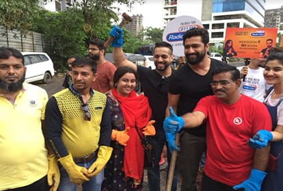 Actor Vicky Kaushal fills potholes in Mumbai in an appeal for better roads
