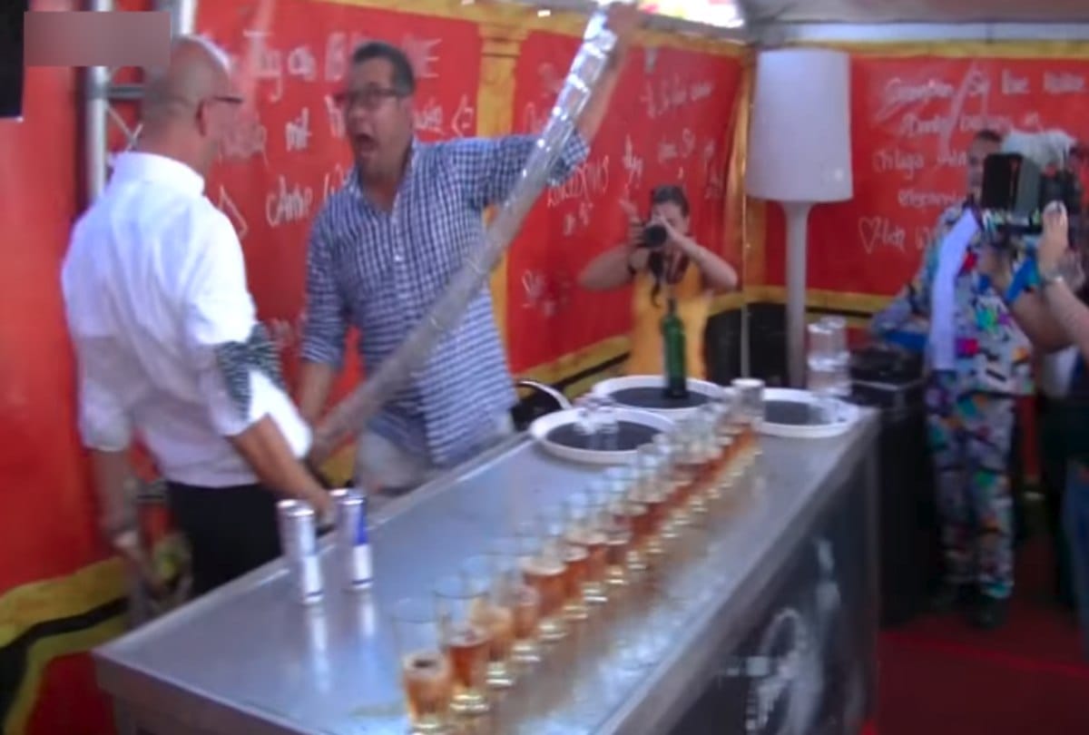 Philip Traber Holds World Record for Pouring seventeen glass