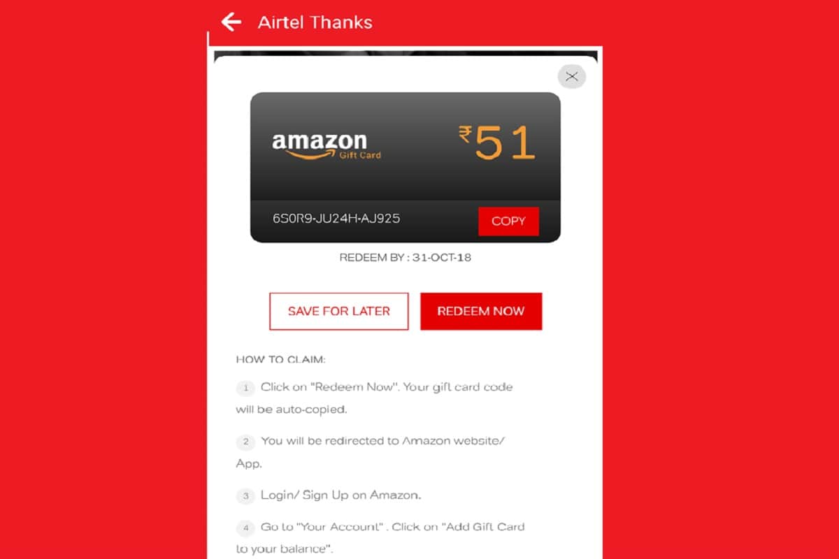 Airtel thanks offer: One million customers avail Amazon Pay Gift Card in less than 5 days