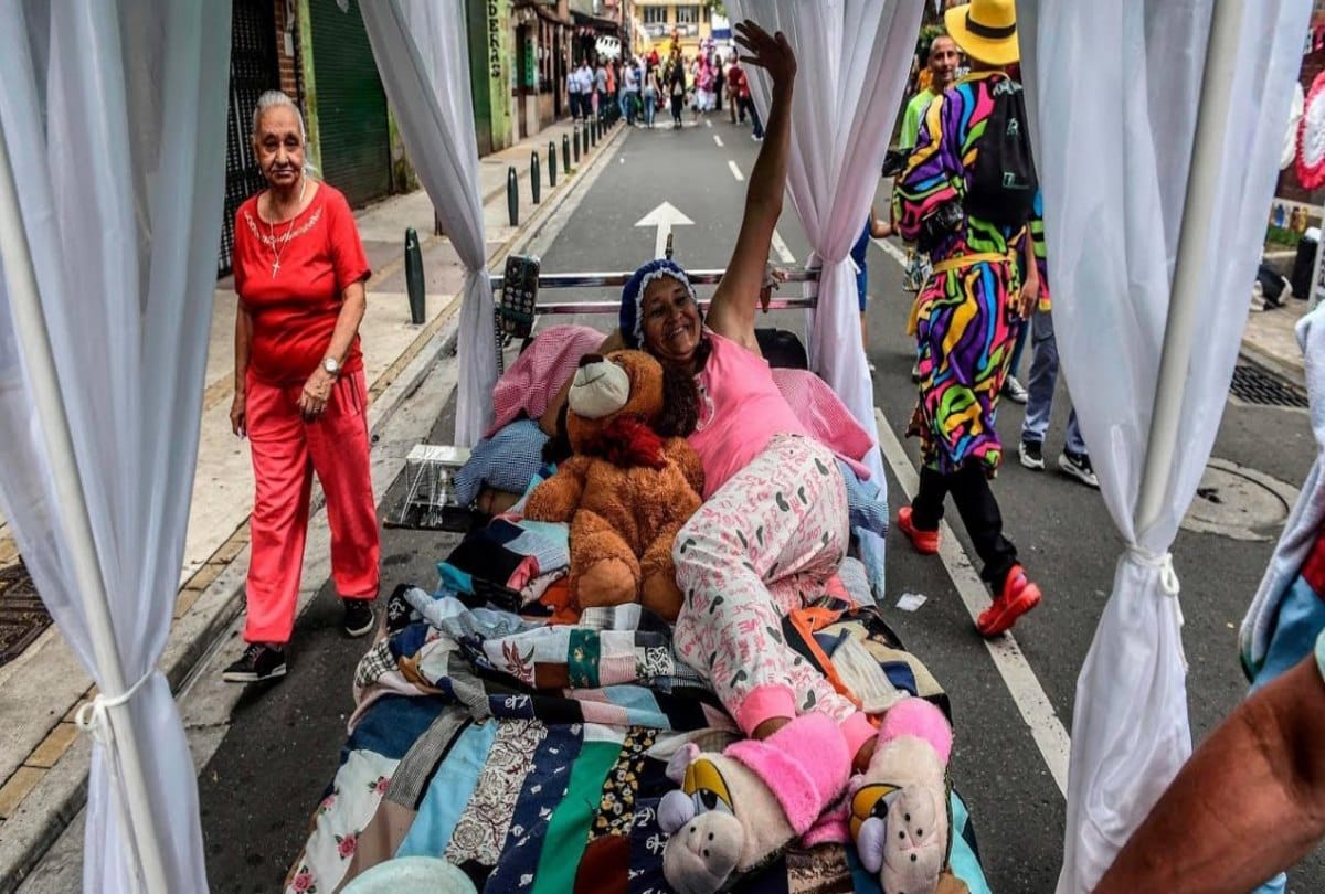 Lazy people sleeps on the road on world day of laziness at Colombia