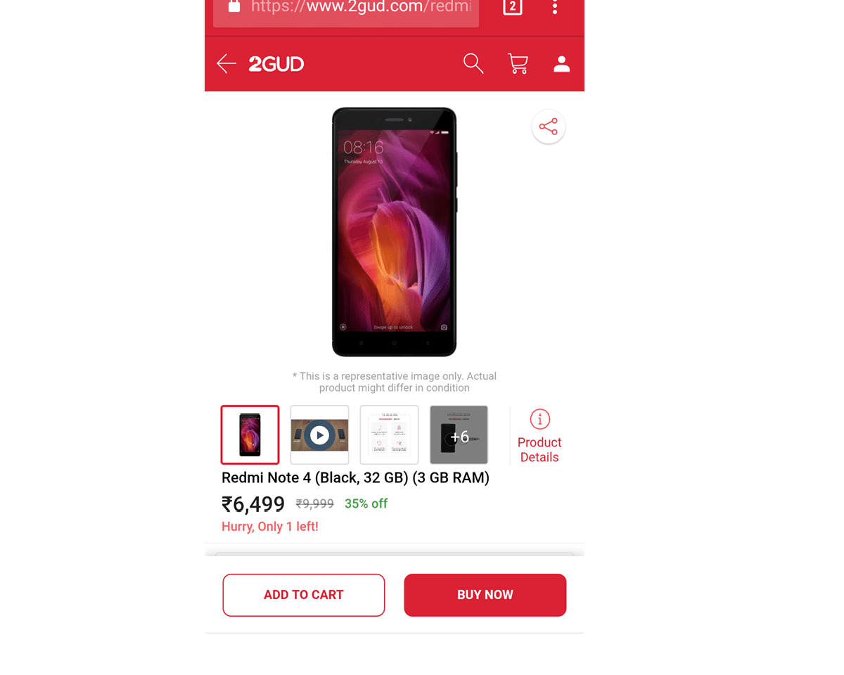 Buy Redmi note 4 ta Rs 6,299 from Flipkart's new website 2gud