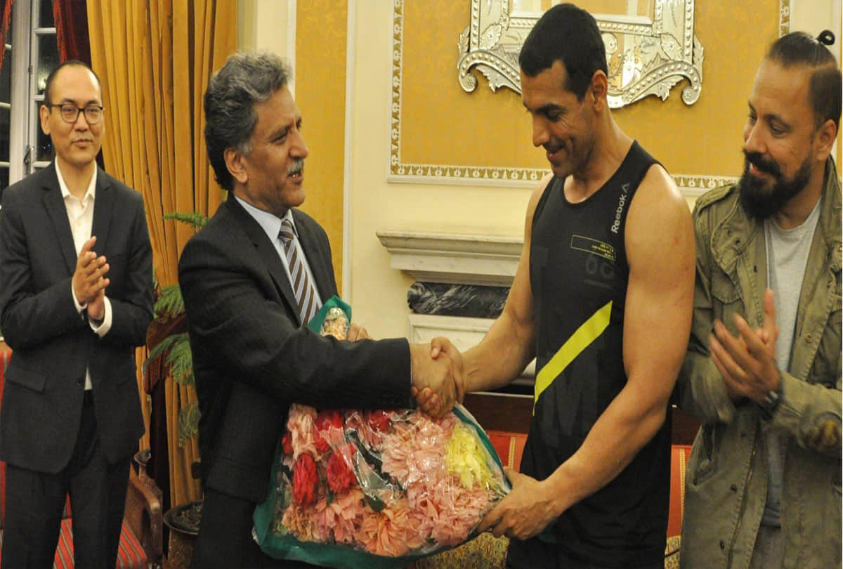 jammu kashmir john abraham met governor advisor in srinagar he is shooting for his film raw