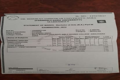 agra University gave the marksheet first class and degree second