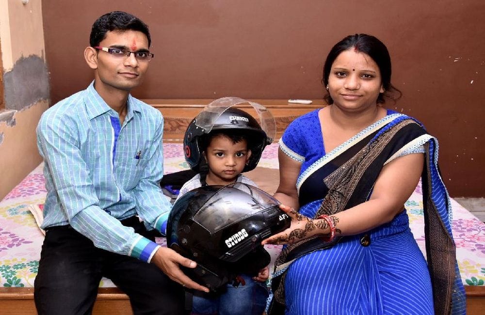 rakshabandhan celebration with helmets gifts in mathura