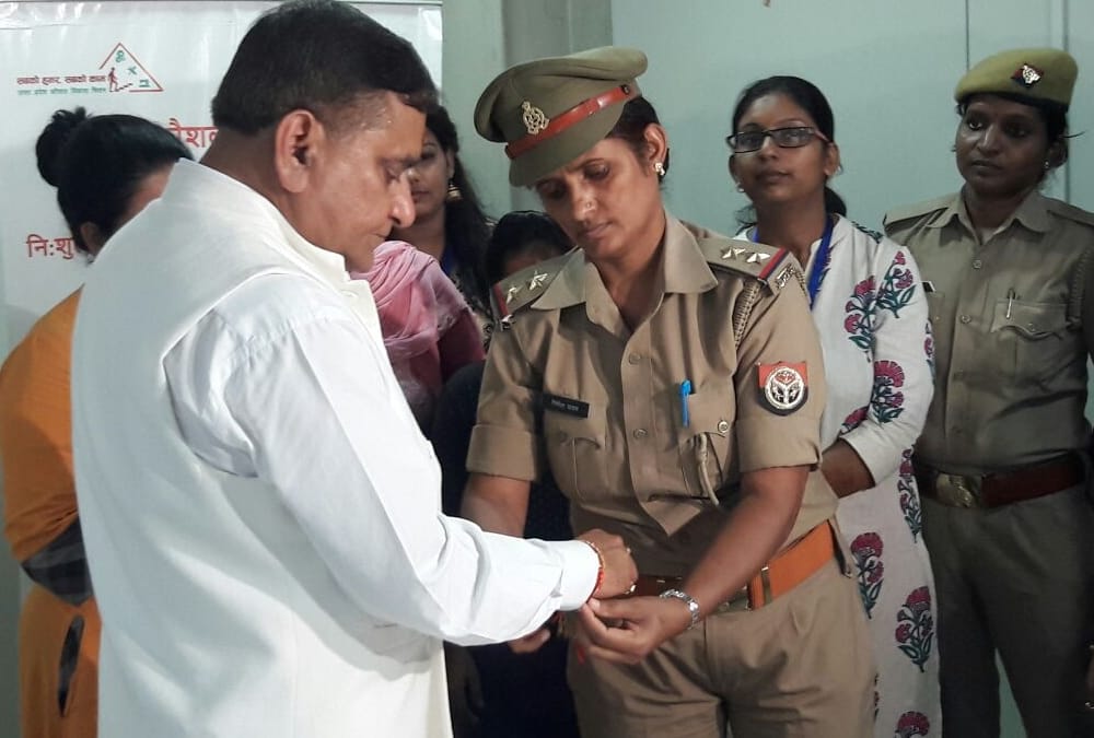 UP DGP meets people outside his residence in lucknow.