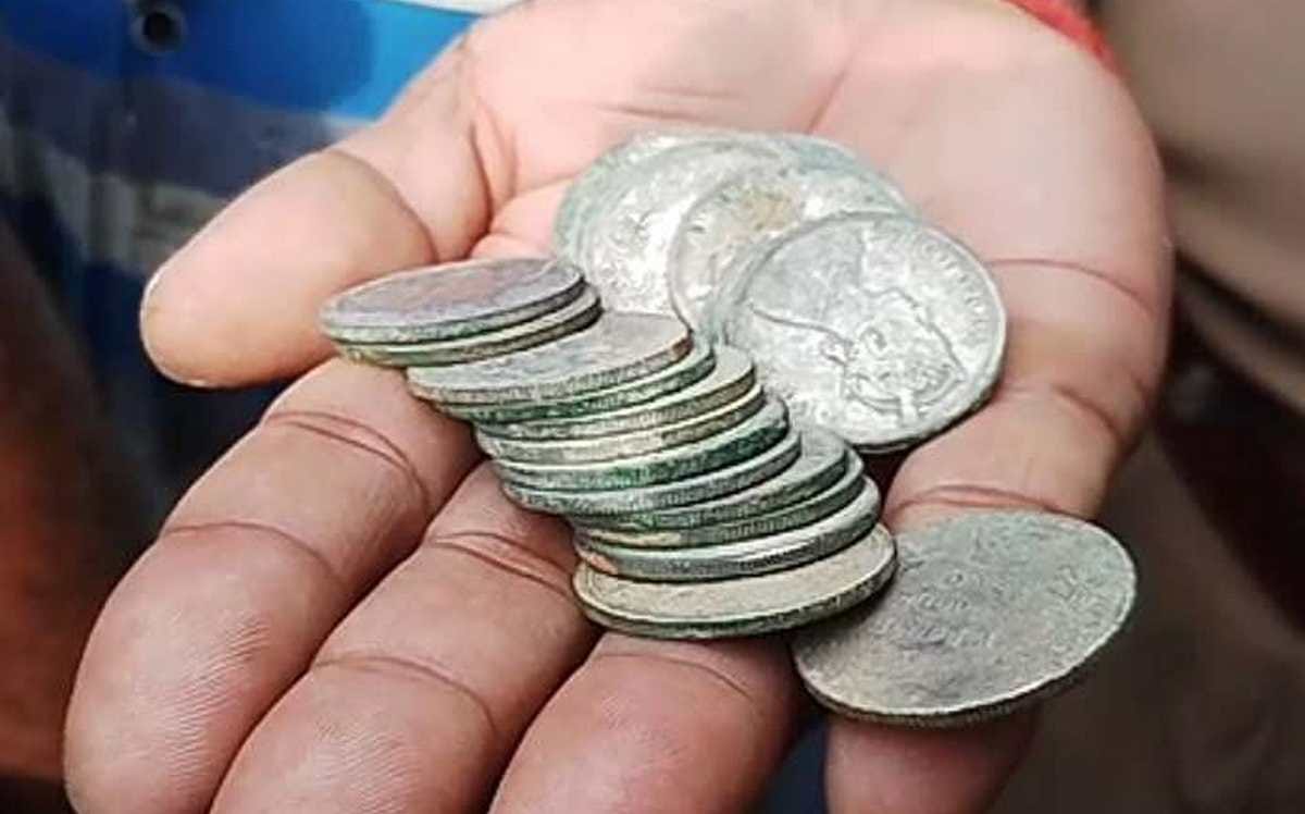 Silver coins found during digging grave