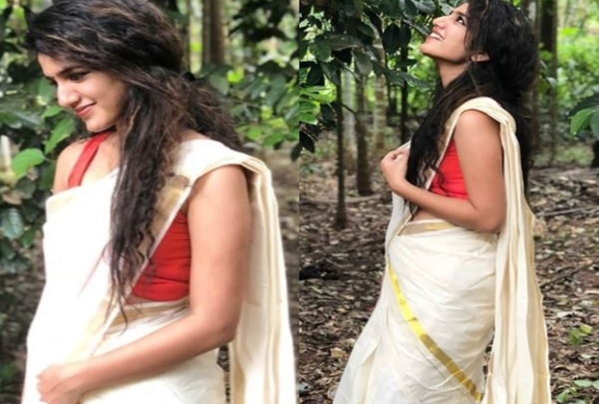 Priya Prakash Varrier traditional look in saree for Onam