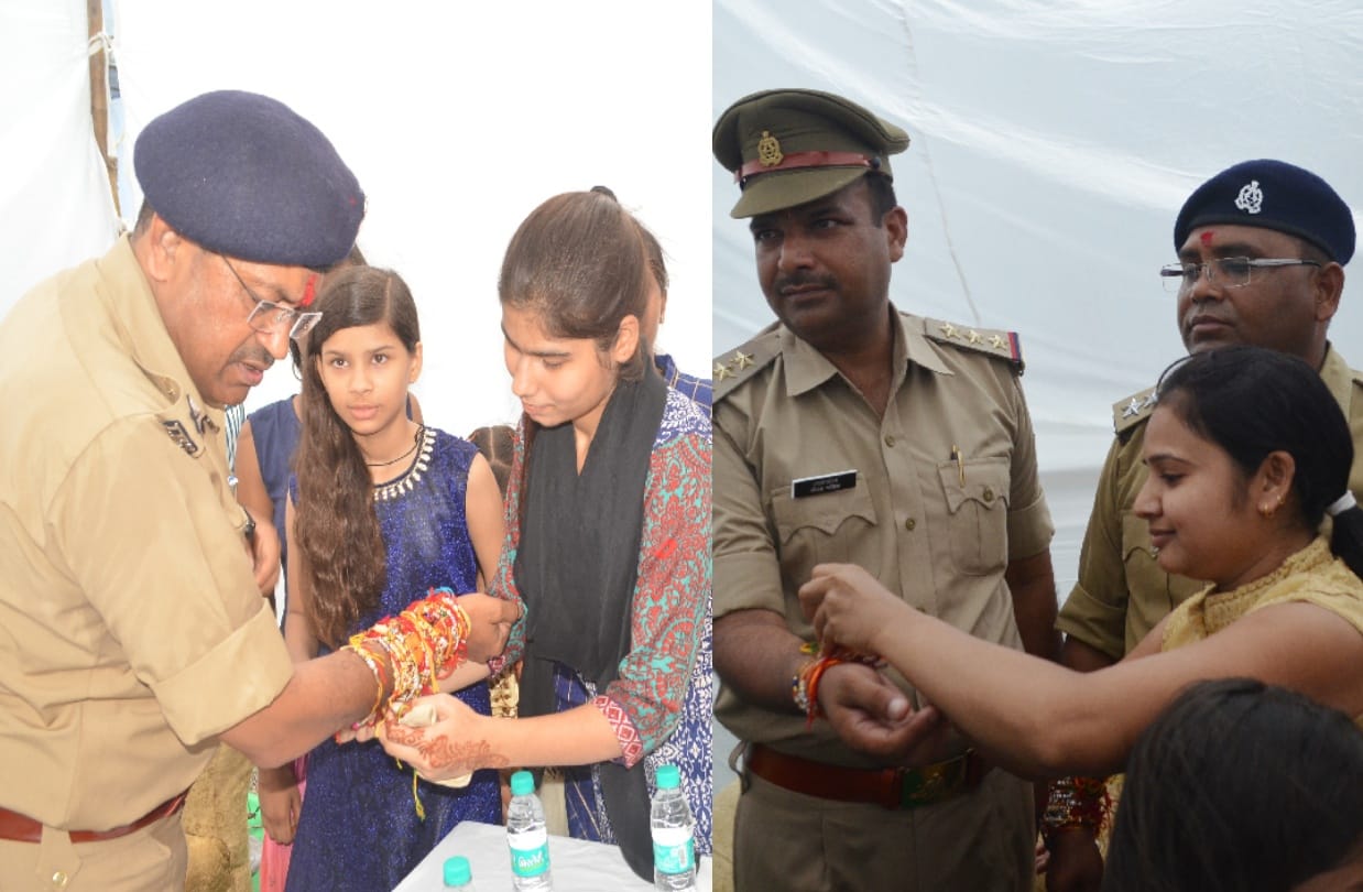 Pics: Sisters tied rakhi to police officers with a promise of their safty