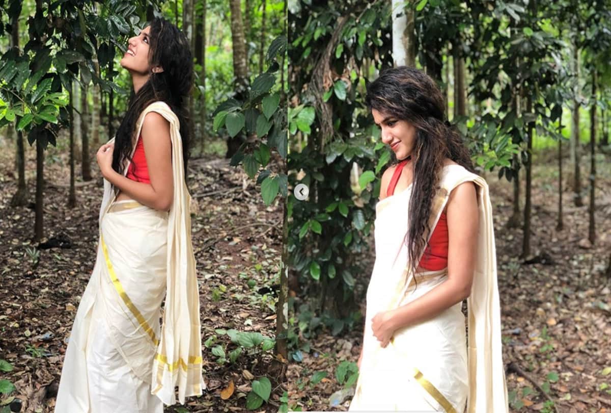 Priya Prakash Varrier traditional look in saree for Onam