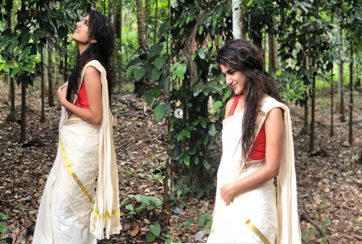 Priya Prakash Varrier traditional look in saree for Onam