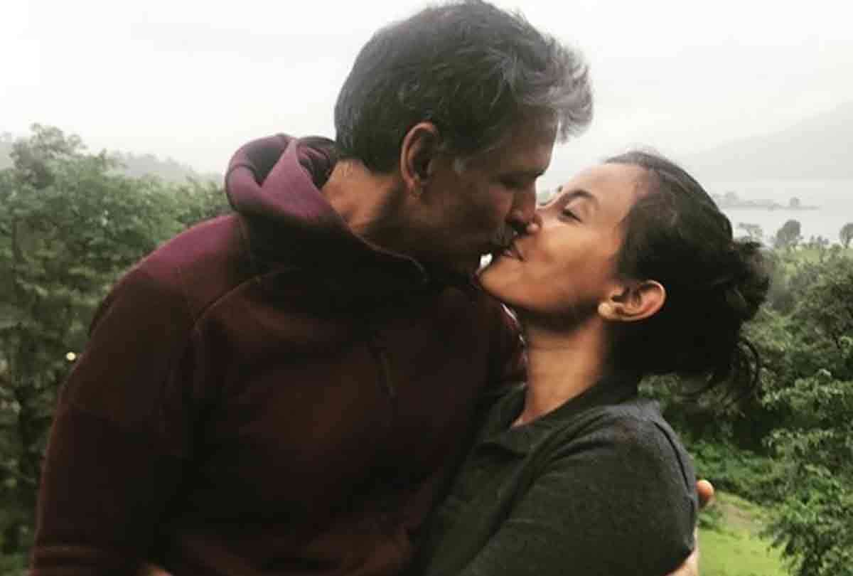 ankita konwar share a lip kiss photo with husband milind soman