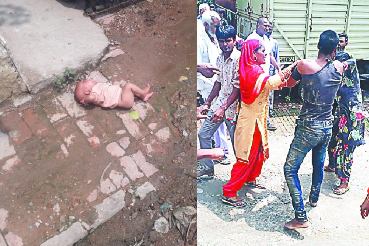 Baghpat:woman left newsborn baby on the roadside and start fighting in baghpat up see  in pics