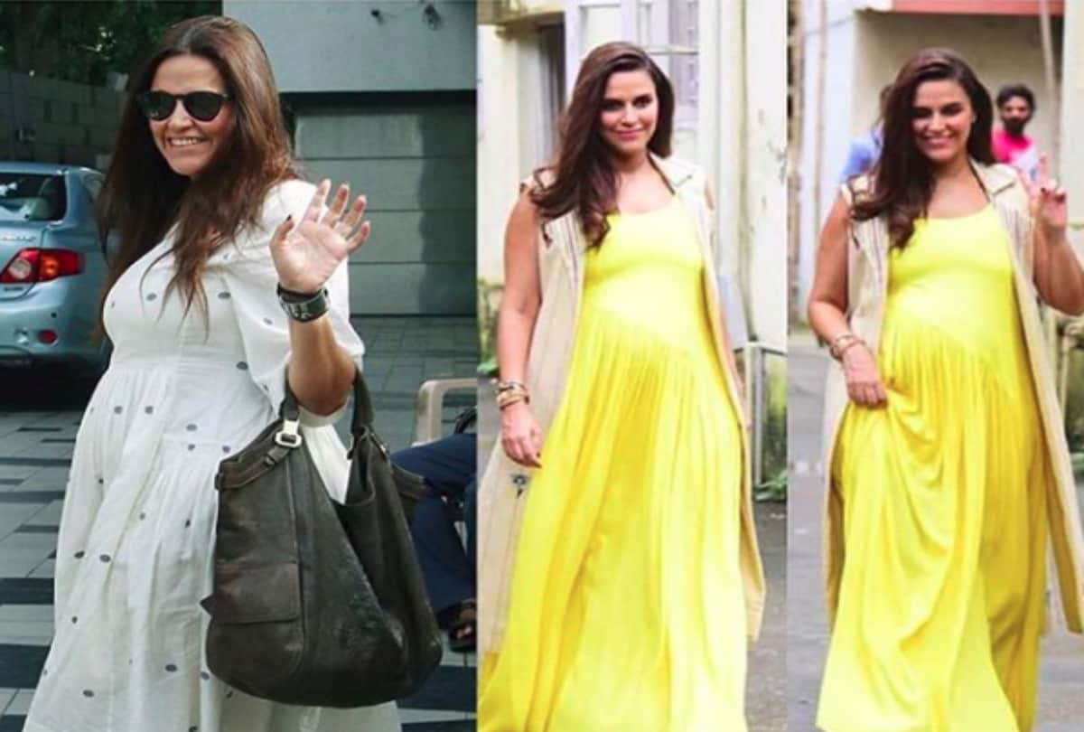 Neha Dhupia flaunts baby bump in white summer dress see pics