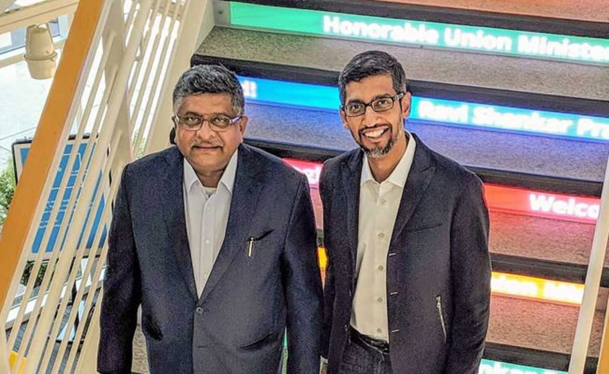 IT Minister Ravi Shankar Prasad meets Google CEO Sundar Pichai, briefed about Google plan for india
