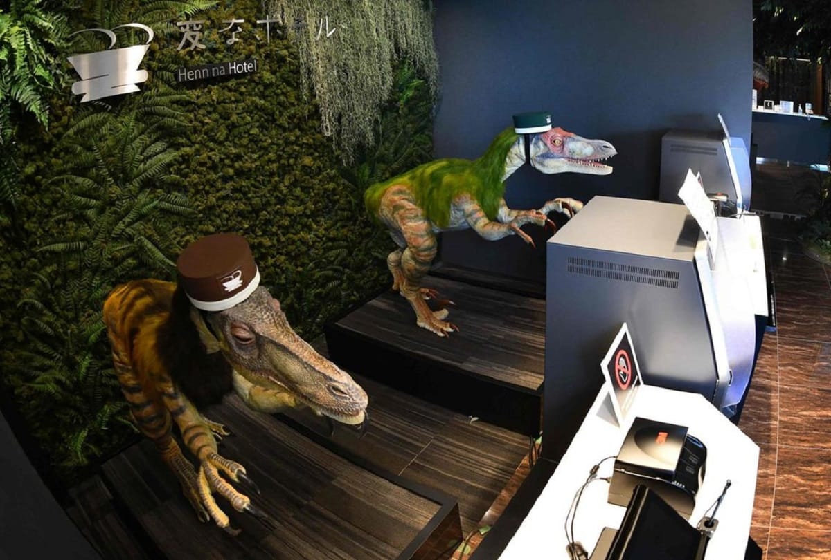 Japan: dinosaur welcomes the guest in hotel