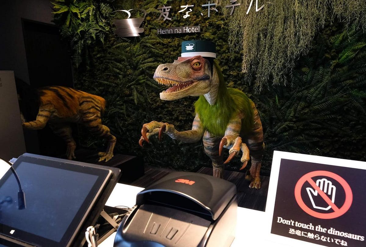 Japan: dinosaur welcomes the guest in hotel