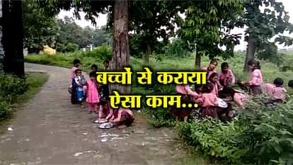 school students washing dishes for mid day meal in gonda