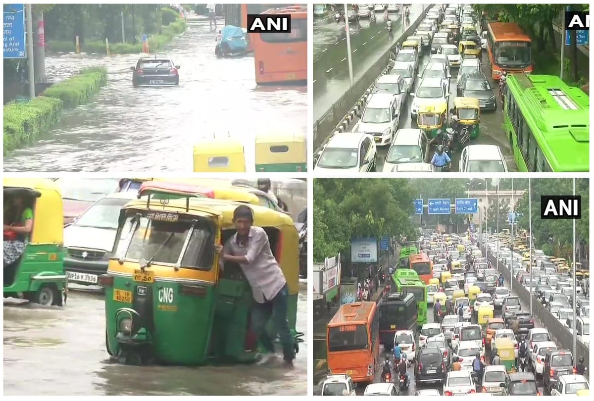 heavy rains in delhi ncr in photos the condition of roads one bus stuck 30 passengers rescued safely