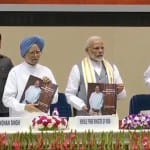PM Modi and former PM Singh at the launch of Vice President Venkaiah Naidu book