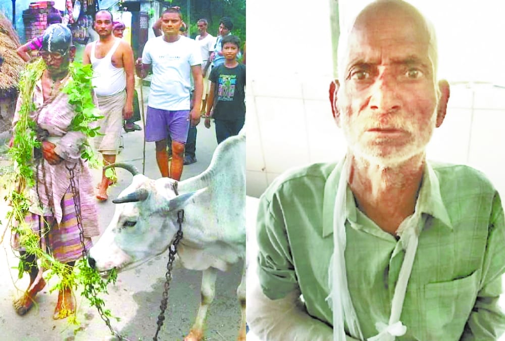 An old man beaten by some people for allegedly leaving a cow in balrampur.