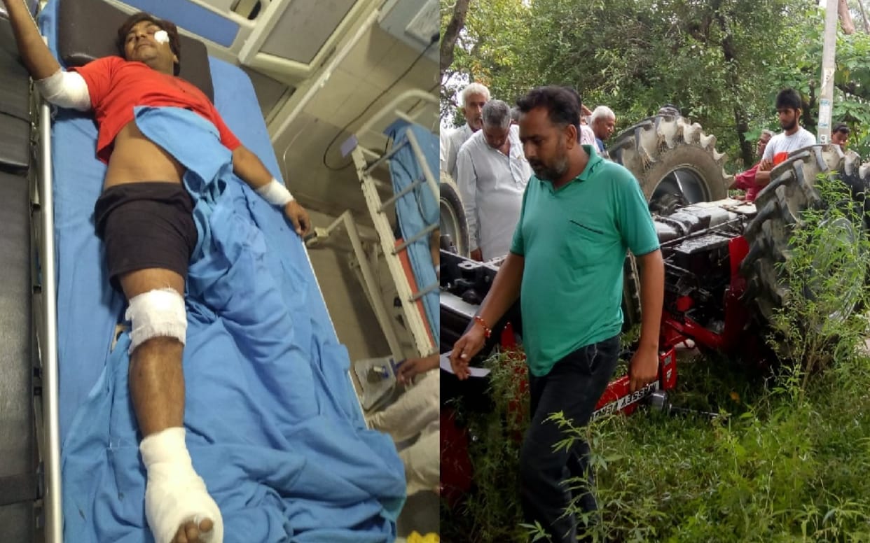 A truck running in speed got accident with tractor in meerut Farmers Injured