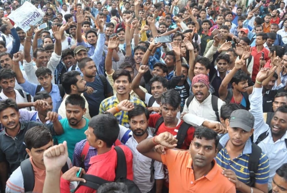 protest by applicants in tubewell operators paper leak case.
