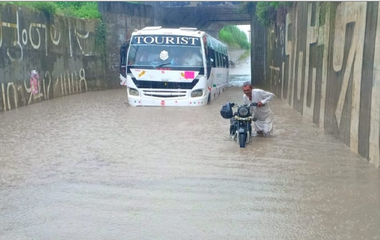 Buses trapped in underpass