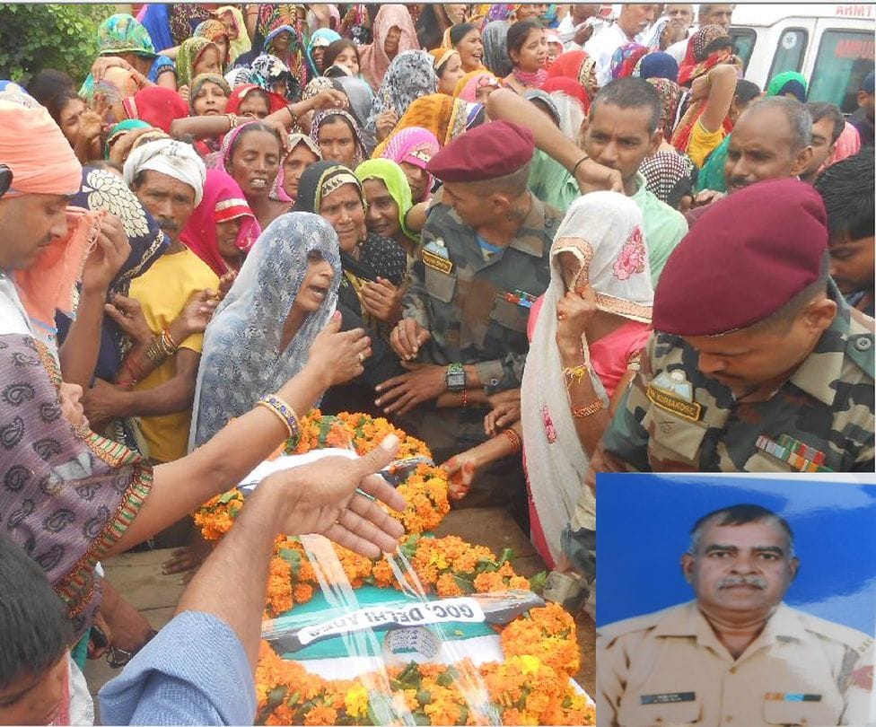 Death of Havldar Bacharam, Dead body wrapped in national flag of India
